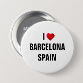 BADGE ROND 7,6 CM J'AIME BARCELONE, ESPAGNE (Devant & derrière)
