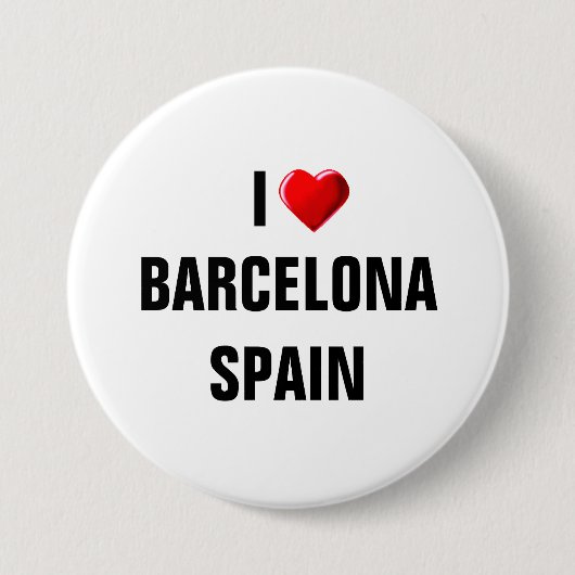 BADGE ROND 7,6 CM J'AIME BARCELONE, ESPAGNE (Devant)