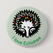 Badge Rond 7,6 Cm J'aime ECHIDNAS -Monotreme- Aussie Faune - (Devant)