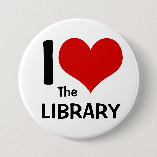 Badge Rond 7,6 Cm J'aime la bibliothèque (Devant)