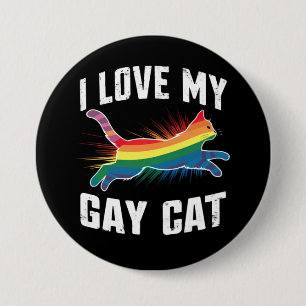 Badge Rond 7,6 Cm J'aime mon chat gay drôle arc-en-ciel fierté lgbt
