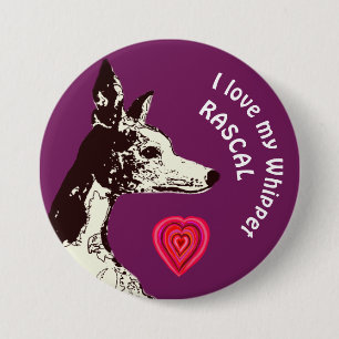 Badge Rond 7,6 Cm J'aime mon Whippet