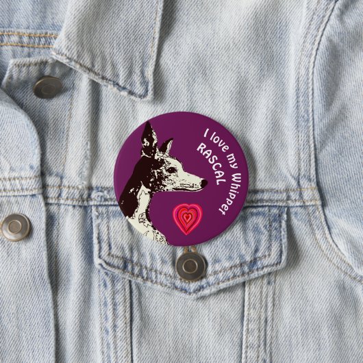 Badge Rond 7,6 Cm J'aime mon Whippet (En situation)