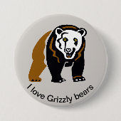 Badge Rond 7,6 Cm J'aime OURS GRIZZLY - Animaux sauvages - Nature (Devant)