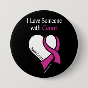 Badge Rond 7,6 Cm J'Aime Quelqu'Un...Coeur/Ruban...Cancer Du Sein