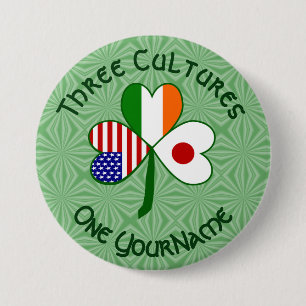 Badge Rond 7,6 Cm Japanese Irish American Flags Shamrock Your Name