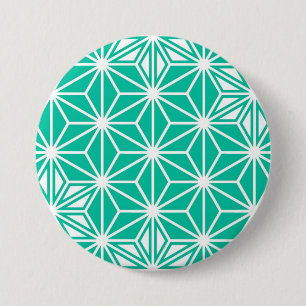 Badge Rond 7,6 Cm Japonais Asanoha motif - bleu paon