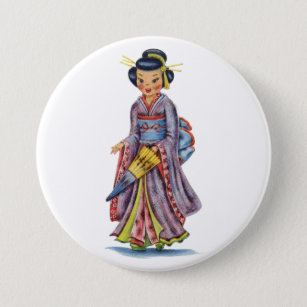 Badge Rond 7,6 Cm Japonaise vintage en Kimono