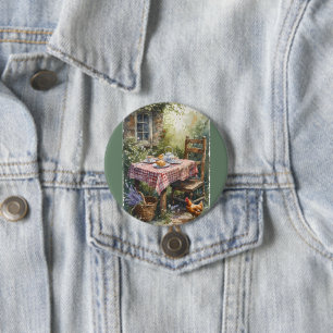 Badge Rond 7,6 Cm Jardin de Cottage Thé Matin Aquarelle