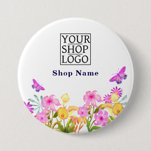 Badge Rond 7,6 Cm Jardin Floral Nom commercial Logo Blanc