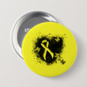 Badge Rond 7,6 Cm Jaune Sensibilisation Ruban Grunge Coeur (Devant & derrière)