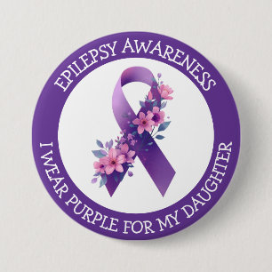 Badge Rond 7,6 Cm Je porte du violet pour ma fille   Sensibilisation