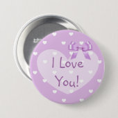 Badge Rond 7,6 Cm Je t'aime bouton blanc d'arc de coeurs pourpres (Devant & derrière)