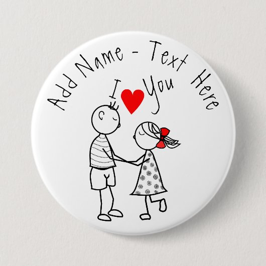 Badge Rond 7,6 Cm Je t'aime - Couple mignon - Texte personnalisé / N (Devant)