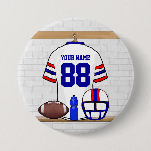 Badge Rond 7,6 Cm Jersey de football blanc bleu rouge personnalisé