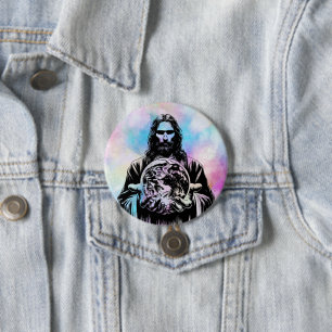 Badge Rond 7,6 Cm Jésus Christ Holding Le monde Art illustration