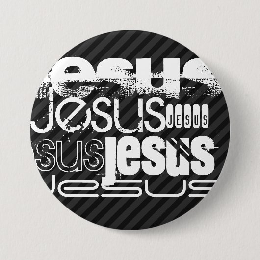 Badge Rond 7,6 Cm Jésus ; Gris Noir & Foncé (Devant)