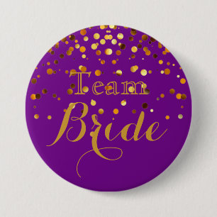 Badge Rond 7,6 Cm Jeune mariée pourpre d'équipe de mariage