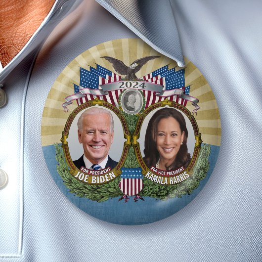 Badge Rond 7,6 Cm Joe Biden Kamala Harris 2024 - Photo Jugate