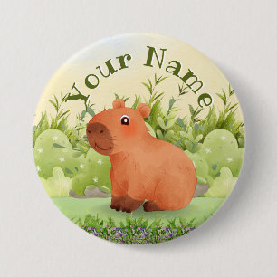 Badge Rond 7,6 Cm Joli Bouton Rond Capybara Aquarelle Nom Personnali