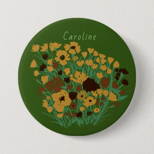 Badge Rond 7,6 Cm Joli Champ Coloré De Fleurs + Nom Personnalisé