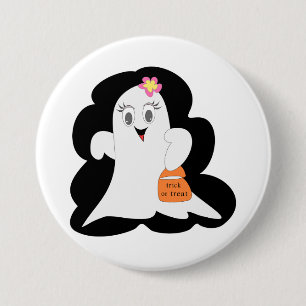 Badge Rond 7,6 Cm Joli Fantôme Féminin Halloween Trick or Treat