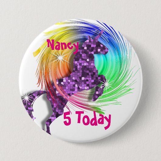 Badge Rond 7,6 Cm Joli Imaginaire Rainbow Unicorn âge personnalisé (Devant)