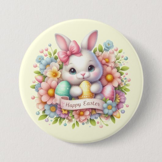 Badge Rond 7,6 Cm Joli lapin de Pâques (Devant)