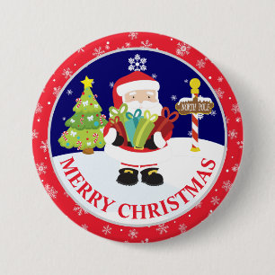 Badge Rond 7,6 Cm Joli Père Noël et scène enneigée de Noël