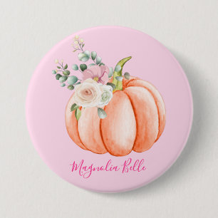 Badge Rond 7,6 Cm Joli petit nom de citrouille florale rose printemp