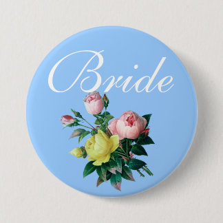 Badge Rond 7,6 Cm joli vintage rose et jaune fleurs rose mariée