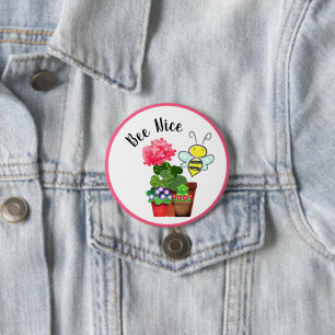 Badge Rond 7,6 Cm Jolie abeille jolies fleurs et abeille bourdon pin