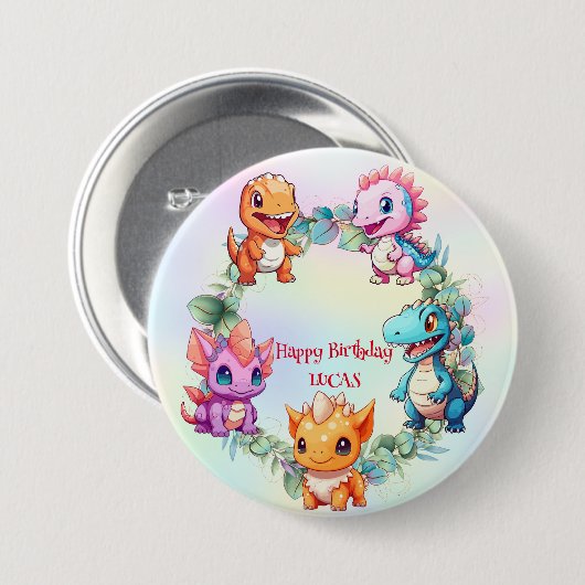Badge Rond 7,6 Cm Jolie dinosaure jungle École enfant fête d'anniver (Devant & derrière)