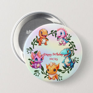 Badge Rond 7,6 Cm Jolie dinosaure jungle École enfant fête d'anniver