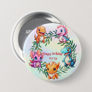 Badge Rond 7,6 Cm Jolie dinosaure jungle École enfant fête d'anniver