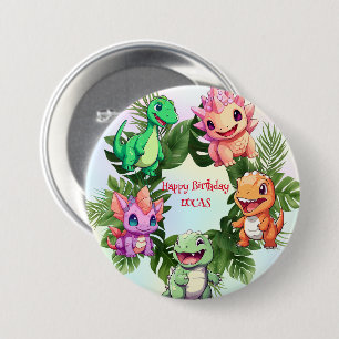 Badge Rond 7,6 Cm Jolie dinosaure jungle École enfant fête d'anniver
