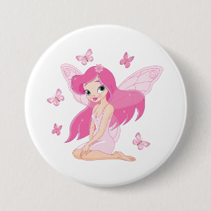 Badge Rond 7,6 Cm Jolie Fée Rose et Papillons Magiques