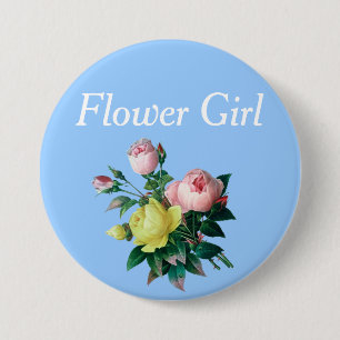 Badge Rond 7,6 Cm jolie fille aux fleurs de rose rose et jaune