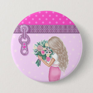 Badge Rond 7,6 Cm Jolie fille & rose Fleurs élégantes design floral