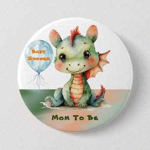 Badge Rond 7,6 Cm Jolie Green Dragon Bois Baby shower Maman À Être