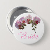 Badge Rond 7,6 Cm jolie orchidée rose fleurs mariée bouton mariage (Devant & derrière)