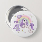 Badge Rond 7,6 Cm Jolie Pony 4e anniversaire (Devant & derrière)
