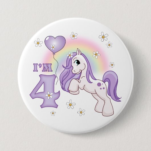 Badge Rond 7,6 Cm Jolie Pony 4e anniversaire (Devant)