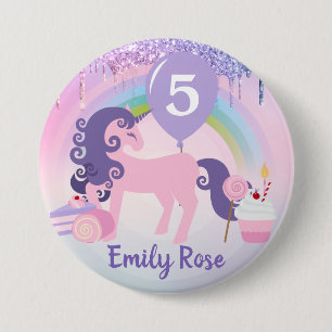 Badge Rond 7,6 Cm Jolis friandises licorne rose et violet carré d'an