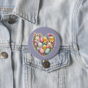 Badge Rond 7,6 Cm Jolis lapins et poussins de Pâques au style Cottag