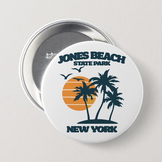 Badge Rond 7,6 Cm Jones Beach Long Island New York (Devant & derrière)
