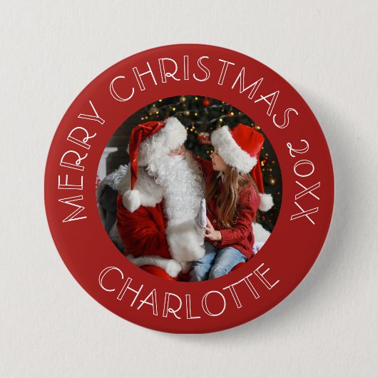 Badge Rond 7,6 Cm Jote Noël 2025 Photo Père Noël Nom des enfants (Devant)