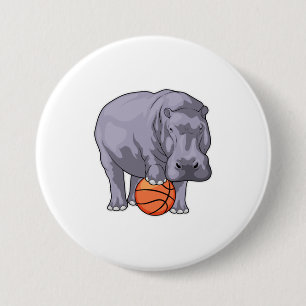 Badge Rond 7,6 Cm Joueur de basket-ball hippo