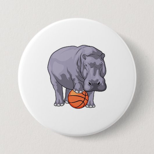 Badge Rond 7,6 Cm Joueur de basket-ball hippo (Devant)