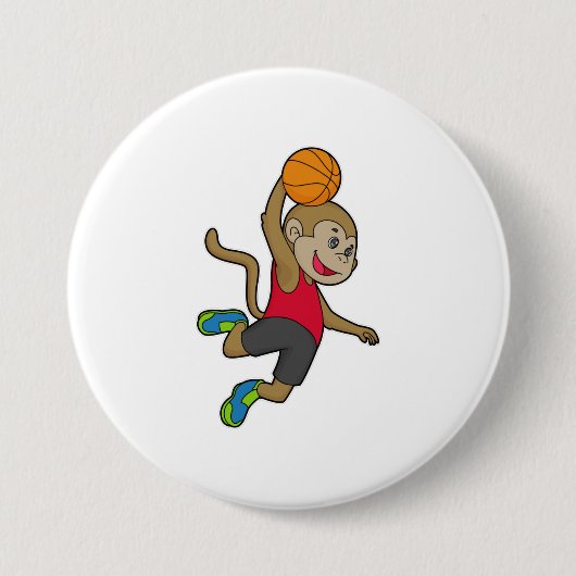 Badge Rond 7,6 Cm Joueur de basket-ball singe (Devant)